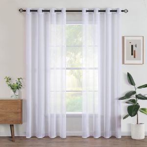 Lot De 2 Rideaux À ?illets Blancs Semi-Transparents 150 X 250 Cm Pour Chambre À Coucher, Salon, Maison - Neuf