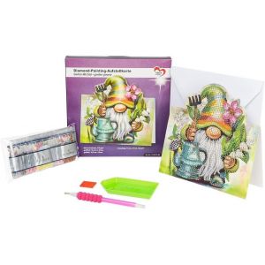 Diamond Painting Carte De Présentation 370 G/M² 16,3 Cm X 16 Cm Avec Enveloppe Et Outils Motif Lutin De Jardin - Neuf