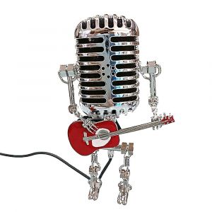 Lampe robot microphone vintage jouant de la guitare lampe de bureau LED lumiere miniatures vintage - Neuf