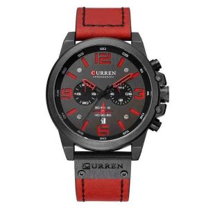 Montre Chronographe Sport En Cuir Rouge Pour Homme - Neuf