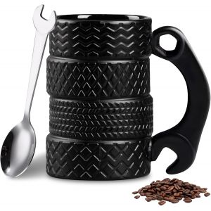 Eryi-Tasse De Pneu 450 Ml Tasse En Céramique Roue Roue Tasse À Café Avec Poignée Et Cuillère, Tasse De Pneu En Céramique Pour La Maison, Cadeau, Pour Les Amateurs De Café, Tasse Personnalisée (A) - Neuf