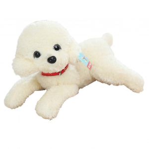 Peluche de chien de simulation enti&egrave;rement remplie, adorable poup&eacute;e animale en position couch&eacute;e, jouet en peluche de chien caniche avec collier, v&ecirc;tements, d&eacute;coration de salon [pb] - Neuf
