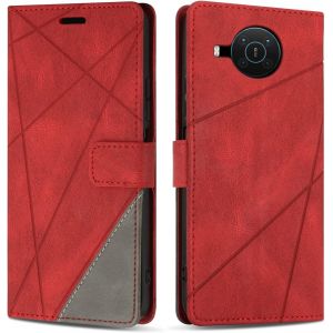 Mdy-Etui Coque Pour Nokia X10 / Nokia X20, Protection Housse En Cuir Pu Portefeuille Livre Pour Nokia X10 / Nokia X20, Emplacements Cartes, Rouge - Neuf