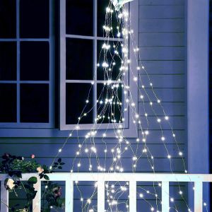 TRAHOO-Guirlande Lumineuse Sapin No&euml;l 1M 100 LED Guirlande Lumineux Fil Cuivre a Effet Cascade a Pile avec T&eacute;l&eacute;commande, Imperm&eacute;able Guirlandes Electrique pour Interieur Exterieur Decoration - Blanc - Neuf
