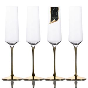 Intirilife 4x Flûte À Champagne Avec Pied Doré - 200 Ml De Contenance - Flûte À Champagne Prosecco Verre Cristal Antichoc - Neuf