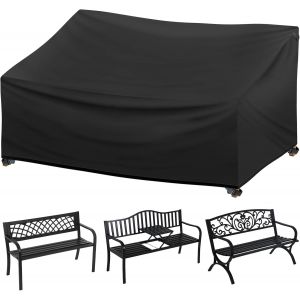 Housse de banc de jardin 2 places, imperm&eacute;able et robuste, r&eacute;sistante aux intemp&eacute;ries et ind&eacute;chirable, pour banc de rangement d'ext&eacute;rieur, 135 x 71,5 x 69/89 cm, noir - Neuf