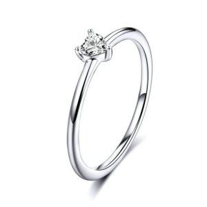 Bague Coeur En Argent Sterling-S925 Plaqué Platine,Clair,Taille 7 Us - Neuf