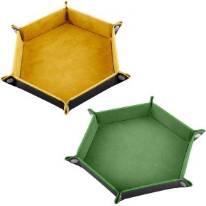 Eryi-2 Pièces Piste De Dés Pour Yams, Dés Jdr Pour Le Jeu De Société Pour Donjon Et Dragon, Piste De Dés En Cuir Pu, Plateau De Voyage Pour Jeu De Rôle (Vert+Jaune) - Neuf