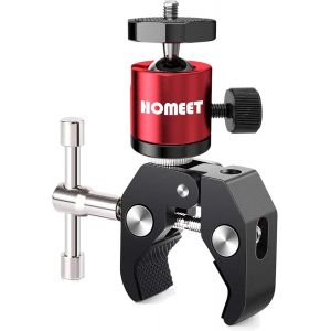 Magic Arm Camera Clamp Mini Super Clamp Camera Head Ball Head with 1/4 Inch & 3/8 Inch Screw Adapter Nut, Camera Mount for Camera Monitor LED Flash Clamp Clamp Red - Neuf