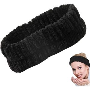 Bandeau Maquillage, Bandeau Maquillage Cheveux Femme, Bandes De Poignet Faciales En Flanelle Pour Femme, &Eacute;lastique Bandeaus Soin Visage Pour Lavage Du Visage (Noir, L) - Neuf