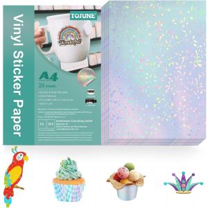 Papier Vinyl Autocollant Imprimable Pour Imprimante À Jet D'Encre Et Laser, A4-21X29.7 Cm, Imperméable, Découpe Arbitraire, Support Adhésif (20 Feuilles) (Laser Couleur) - Neuf