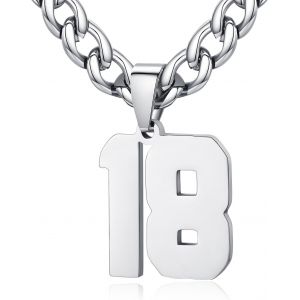 Trahoo-Homme Femme Collier Numéro Sportif Pendentif De Chiffre 0-99 Chaîne Cubaine Largeur 6mm En Acier Inoxydable Longueur Réglable - Neuf