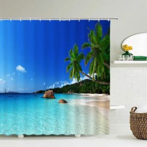 Rideaux De Douche De Plage De Paysage Marin,Rideau De Douche De Salle De Bains,Rideau De Douche En Tissu 3D,Rideau De Douche Imperméable Cortina De Ducha.3228G.W120Xh180Cm - Neuf