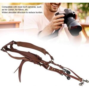 Sangle D'Appareil Photo Pour 2 Appareils Photo, Accessoires De Photographie De Sangle De Harnais En Cuir À Double Épaule Pour Appareils Photo Reflex Numériques(Épaules-Marron)[Z4331] - Neuf