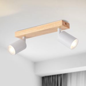 Kal-Plafonnier 2 Spots Led Gu10, Luminaires Intérieur Blanc, Applique Murale Chambre, Plafonnier Bois Avec Base Rectangulaire, Lustre Salon(Sans Ampoules) - Neuf