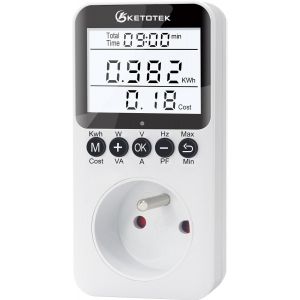 LIKO-Wattmètre Prise Compteur D'Énergie, Consommation D'Énergie Avec Écran Lcd Rétroéclairé, Prise De Consommation Électrique Protection Contre Les Surcharges 3680W - Neuf