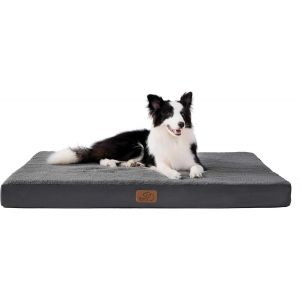 Coussin Chien Dehoussable Orthop&eacute;dique - Tapis Pour Chien Grande Taille 91x69x7.6cm, Lit Pour Chien En Mousse Avec Rev&ecirc;tement De Peluche, Gris - Neuf