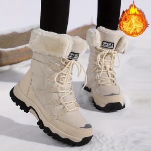 Bottes Mi-Mollet Pour Femmes | Chaudes Et &Eacute;l&eacute;gantes Avec Col En Peluche, Fermeture &Agrave; Lacets, Doublure En Flanelle, Parfaites Pour Les Activit&eacute;s De Plein Air Et Les Tenues Tendance - Neuf