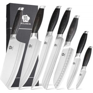 Mevronisshop-Ensemble De Couteaux De Cuisine Professionnelle 7 Pi&egrave;ces, Ensemble De Couteaux De Chef Tranchant En Acier Inoxydable Allemand Avec Poign&eacute;e Pakkawood Noire, Bo&icirc;te Cadeau - Neuf
