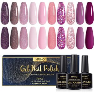 Vernis Gel Uv Semi Permanent,10 Couleurs Violet Rose Violet Foncé Pailleté Brun Rose Vernis Semi Permanent,Série Hiver Gel Uv Led Vernis À Ongles Pour Novice Nail Art Kit,8ml - Neuf
