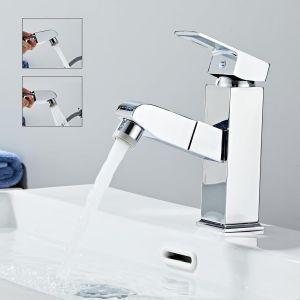 Robinet de Lavabo Avec Douchette Extractible - Mitigeur de Salle de Bain Avec 2 Modes de Pulvérisation - Adapté Pour Lavabos de Comptoir, Chaud et Froid - Neuf