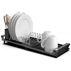 Tianyi-Egoutoire Vaisselle Cuisine, Inox Égouttoir À Vaisselle Extensible Noir Avec Porte-Ustensiles - Neuf