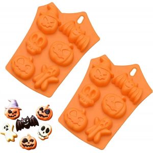 2pcs Moules En Silicone D'halloween 6 Trous 3d Halloween Citrouille Chauve-Souris Ghost Skull Candy Moules Moule De Cuisson Diy Pour Gâteau De Fête - Neuf