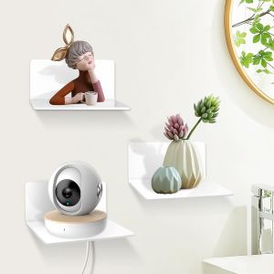 CAUC-Lot de 3 Etagere Murale sans Percage, Etagere Murale Blanche en Acrylique, Etagere sans Percage avec Trous de C&acirc;ble, Etagere sans Percer pour Salle de Bain, Cuisine, Chambre, Salon etc - Neuf