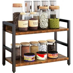 SUBZONAL-tagère à épices, Étagère de rangement à 2 niveaux, Organisateur de bureau, Organisateur de Cuisine, Pieds Réglables,pour Cuisine, Salle à manger, Bureau, Marron vintage TLJ002H - Neuf