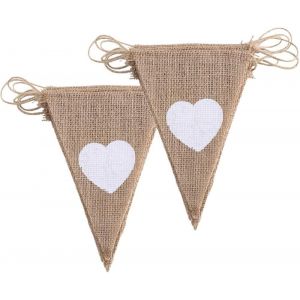 KYAOAYO-Guirlande Banniere Mariage En Toile Banderole En Jute Rustique Bunting Drapeau Triangulaire Motif Coeur Blanc Pour La Fête De Mariage Décorations D'Anniversaire (2 Pcs) - Neuf