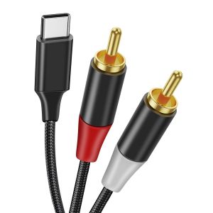 Câble 2 RCA USB C Audio Stéréo Adaptateur Type C Mâle vers 2RCA Mâle Y Auxiliaire Audio Câble Numérique Compatible avec Phone 15/Pad/Amplificateur/Home Cinéma/Enceinte/HDTV etc. - Neuf