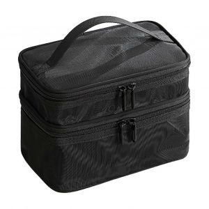 Sac à cosmétiques à double couche Classification facile Sac à cosmétiques en maille de grande capacité avec poignée robuste pour voyage Noir Double couche A-B - Neuf
