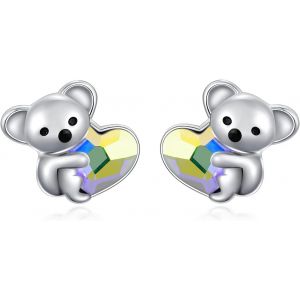 Chenquansarl-Boucles D'oreilles Koala En Argent Sterling 925 Boucles D'oreilles Animaux Mignons Boucles D'oreilles En Cristal Hypoallerg&eacute;nique Coeur Bijoux Ours Koala Cadeaux Pour Femmes Filles - Neuf