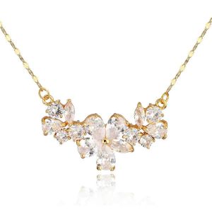 Collier En Zircone Pour Femme - Plaqu&eacute; Or 14 Carats, Orn&eacute; De Cristaux Cz Et De Diamants Simul&eacute;s, Design &Eacute;l&eacute;gant, Cadeau Id&eacute;al Pour Elle - Neuf