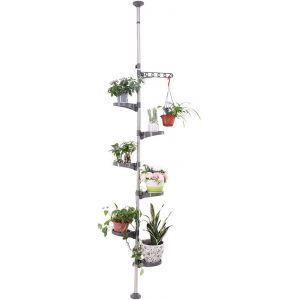 NouvelHorizonstore-Support de Pot Fleur T&eacute;l&eacute;scopique &agrave; 7 Niveaux Porte-Plante &Eacute;tag&egrave;re Pr&eacute;sentoire en M&eacute;tal, R&eacute;glable en Hauteur 230-290 cm, D&eacute;coration pour Int&eacute;rieur, Salon, Chambre, Bureau, Balcon, - Neuf