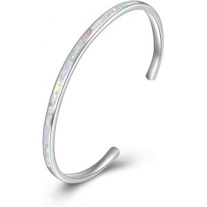 Bracelet Jonc Femme En 925 Argent Avec Opale/Turquoise, Argent/Or Rose Bracelet Manchette Bijoux Anniversaire F&ecirc;te Des M&egrave;res Saint Valentin No&euml;l Cadeau Pour &Eacute;pouse, Fille, M&egrave;re - Neuf