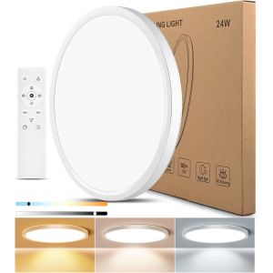 Led Plafonnier Dimmable Avec T&eacute;l&eacute;commande, 24W &Oslash;30Cm 2400Lm Plafonnier Plat Rond, 3000K-6500K, Ip54 Etanche Lampe De Chambre Ultra Fine Pour Salon Chambre Enfants Cuisine Salle De Bains (30Cm) - Neuf