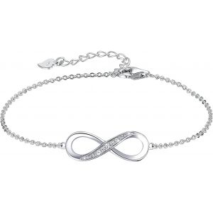 Eryi-Bracelet En Argent 925 Bracelet Infini Avec Zircone Cubique Femme Bracelet Argent 15cm+4cm Réglable Infinity Bracelet Fille Bracelets Pour Femme Filles - Neuf