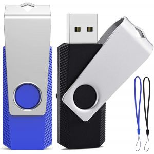 Clé Usb 4 Go Lot De 2 Usb 2.0 Pendrive Clef Usb 4Go Pivotantes Disque Mémoire Stick Avec 2 Cordes (Noir Bleu,2Pcs*4Gb)[CLE8110778] - Neuf