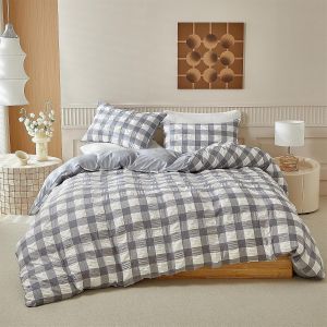 Tzf-Parure De Lit 2 Pièces En Seersucker Moderne Avec Housse De Couette De 135 X 200 Cm Et Taie D'oreiller De 80 X 80 Cm, En Microfibre Douce Et Respirante, Avec Fermeture Éclair Et Taie - Neuf