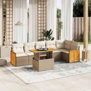 Prolenta Premium - Salon De Jardin Avec Coussins 7 Pcs Beige R&eacute;sine Tress&eacute;e - Neuf