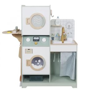 GINGER HOME Machine &agrave; Laver Enfant en Bois 3 en 1 avec &Eacute;vier &agrave; Eau et S&egrave;che-Linge &iquest; Jeu d&iquest;Imitation 86x32x90 cm - Neuf