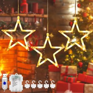 Kal-Étoile Decoration Noel Fenetre Lumineuse, 30 Leds Lumières De Noël Fenêtre, Décoration De Fenêtre Étoiles Avec Crochet De Minuterie À Piles, Lumiere Noel Fenetre À Piles Pour Fenêtre, Balcon, Fêt - Neuf