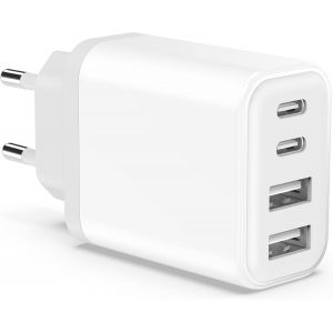 Usb C Fast Charger, 40w 4-Port Usb Socket Multi Mains Replacement For Iphone 16 15 14 13 12 11 Pro Max Se 2020 Xs Xr X 8 Plus, Pad, Galaxy, Fast Wall Charger Mains Power Supply Adapter - Neuf