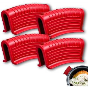 Lot De 2 Paires De Protège-Poignées En Fonte Haute Résistance À La Chaleur, Antidérapants En Silicone Pour Poêles En Fonte Et Poêles Métalliques, Lavables Et Réutilisables, En Caoutchouc, Rouges - Neuf