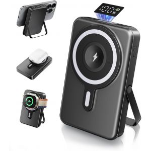 Kalanka-Powerbank 3 En 1 Pour Batterie Externe Magnétique Mobile 10 000 Mah Pd22.5 W Quickcharge Pour Batterie Externe Magnétique Avec Écran Led Pliable Pour Iphone 8-16 - Neuf