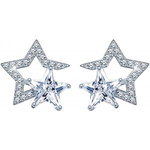 Kal-Boucle D'oreille Étoile, Boule D'oreille En Argent 925, Boucle D'oreille Femme, Clou D'oreille Orné Zircon, Brillant - Neuf