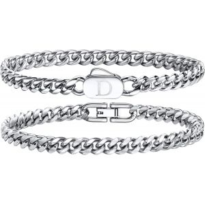 Eryi-Bracelets Initiales Pour Hommes, 2 Pièces Bracelet Lettres A-Z Bracelet Argent Homme Acier Inoxydable Bijoux Homme Personnalisé Cadeaux Pour Papa Petit Ami Mari Fils - Neuf