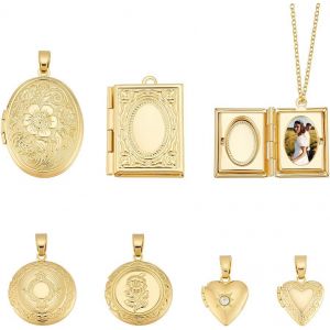 Kal-Pièce 6 Styles Pendentifs Médaillon Plaqués Or 18 Carats Breloques De Cadre Photo C?ur Breloques De Médaillon À Mémoire Ovale Métal Breloques De Bouquet De Cadre Photo Carré Pour Bijoux - Neuf
