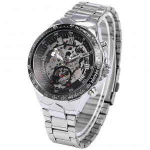 Winner Fashion Round Skeleton Dial Bracelet En Acier Inoxydable Montre-Bracelet Mcanique Automatique Pour Hommes (Noir) 2025 - Neuf
